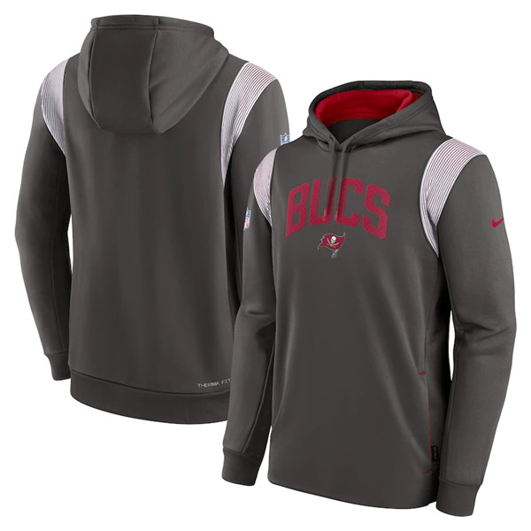 Men's Tampa Bay Buccaneers Pewter Sideline Stack Performance Pullover Hoodie 002